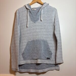 Faherty Knit Herringbone Hoodie Men's Small Baja Surf Pullover Gray Blue Cotton